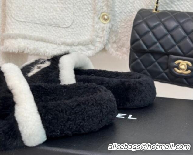 Lower Price Chanel Wool Flat Slide Sandals Black 1011050