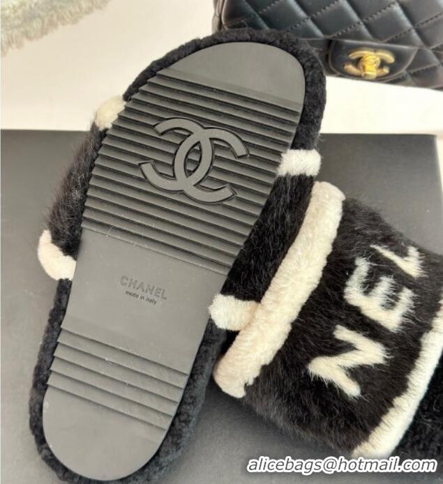 Lower Price Chanel Wool Flat Slide Sandals Black 1011050