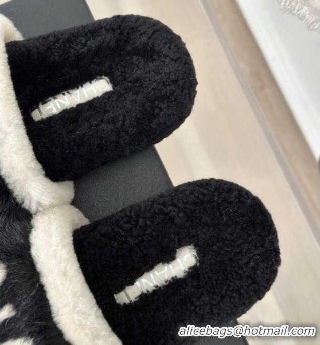 Lower Price Chanel Wool Flat Slide Sandals Black 1011050