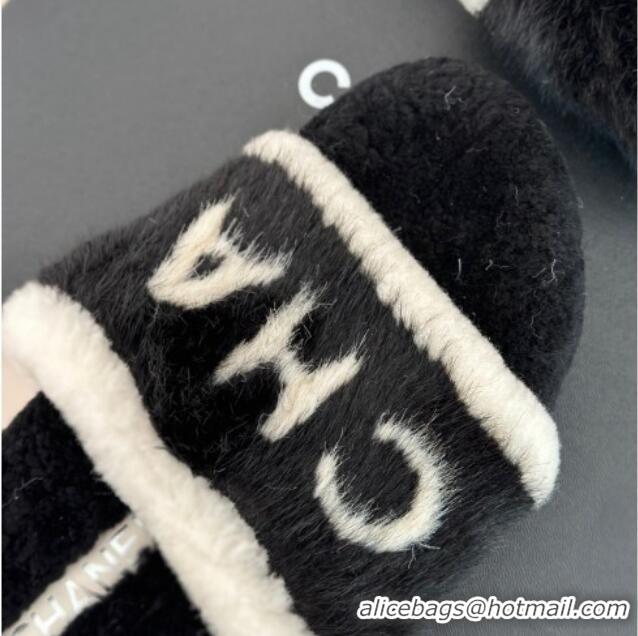 Lower Price Chanel Wool Flat Slide Sandals Black 1011050