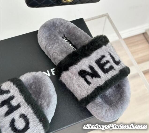 Top Quality Chanel Wool Flat Slide Sandals Grey 011051