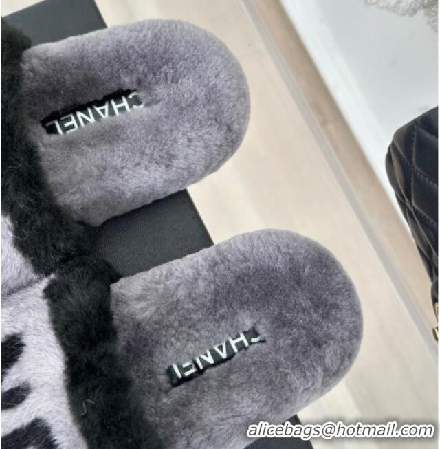 Top Quality Chanel Wool Flat Slide Sandals Grey 011051