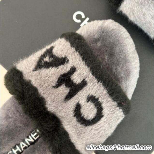 Top Quality Chanel Wool Flat Slide Sandals Grey 011051