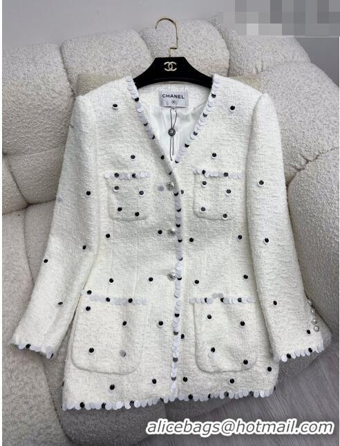 ​Luxurious Grade Chanel Tweed Jacket CH102634 White 2023