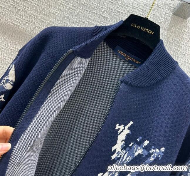 Famous Brand Louis Vuitton Monogram Knit Jacket LV102648 Blue 2023