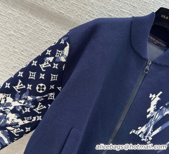 Famous Brand Louis Vuitton Monogram Knit Jacket LV102648 Blue 2023