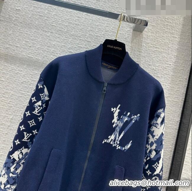 Famous Brand Louis Vuitton Monogram Knit Jacket LV102648 Blue 2023