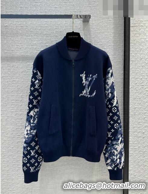 Famous Brand Louis Vuitton Monogram Knit Jacket LV102648 Blue 2023