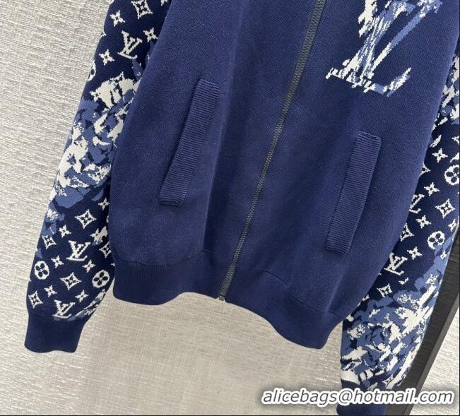 Famous Brand Louis Vuitton Monogram Knit Jacket LV102648 Blue 2023