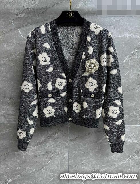 Famous Brand Chanel Camellia Cashmere Cardigan CH102649 Grey 2023