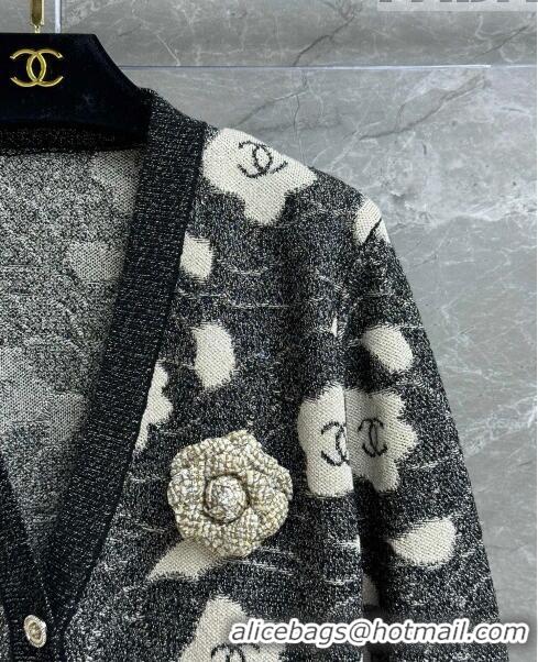 Famous Brand Chanel Camellia Cashmere Cardigan CH102649 Grey 2023