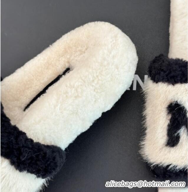 Unique Style Chanel Wool Flat Slide Sandals White 11052