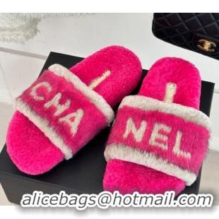 Grade Quality Chanel Wool Flat Slide Sandals Dark Pink 1011053