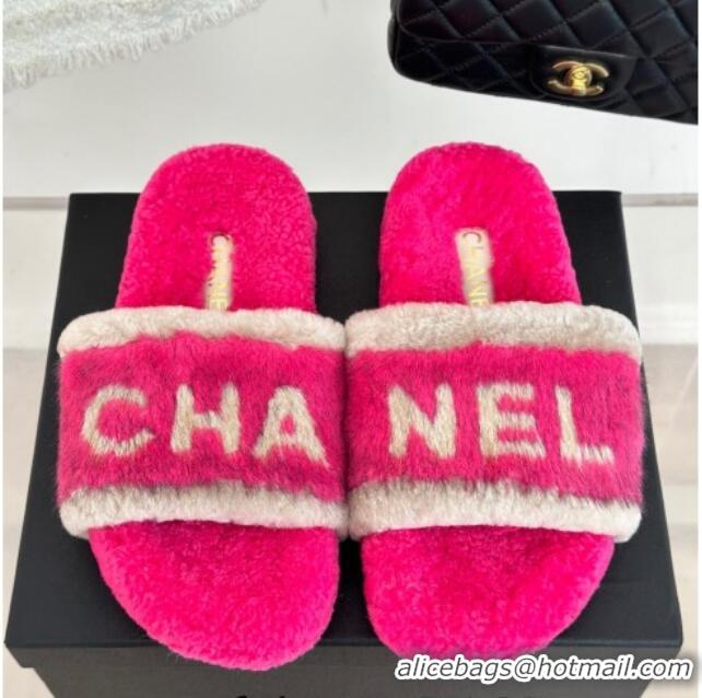 Grade Quality Chanel Wool Flat Slide Sandals Dark Pink 1011053