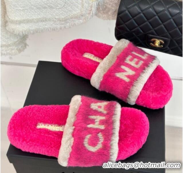 Grade Quality Chanel Wool Flat Slide Sandals Dark Pink 1011053