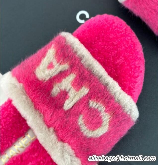 Grade Quality Chanel Wool Flat Slide Sandals Dark Pink 1011053