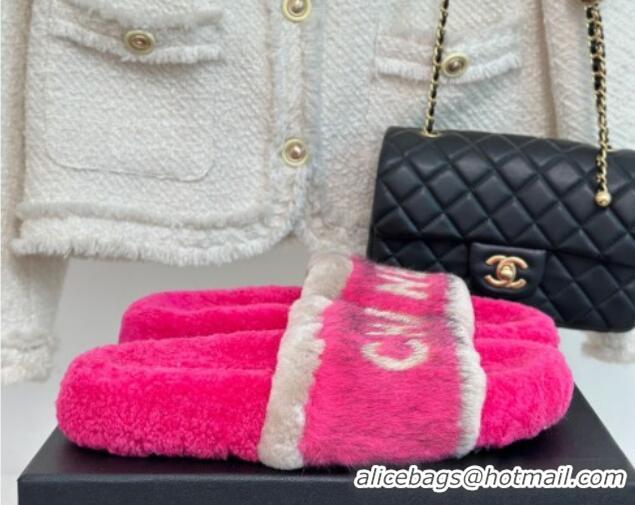 Grade Quality Chanel Wool Flat Slide Sandals Dark Pink 1011053