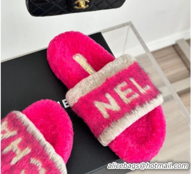 Grade Quality Chanel Wool Flat Slide Sandals Dark Pink 1011053