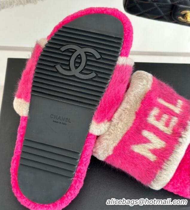 Grade Quality Chanel Wool Flat Slide Sandals Dark Pink 1011053