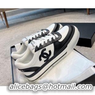 Low Price Chanel Calfskin CC Sneakers White/Black 011055