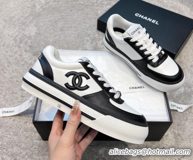 Low Price Chanel Calfskin CC Sneakers White/Black 011055