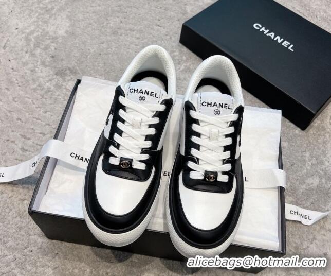 Low Price Chanel Calfskin CC Sneakers White/Black 011055