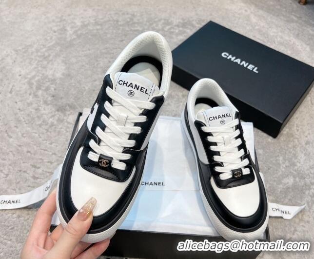 Low Price Chanel Calfskin CC Sneakers White/Black 011055