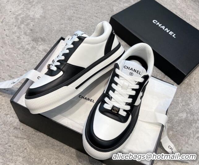 Low Price Chanel Calfskin CC Sneakers White/Black 011055