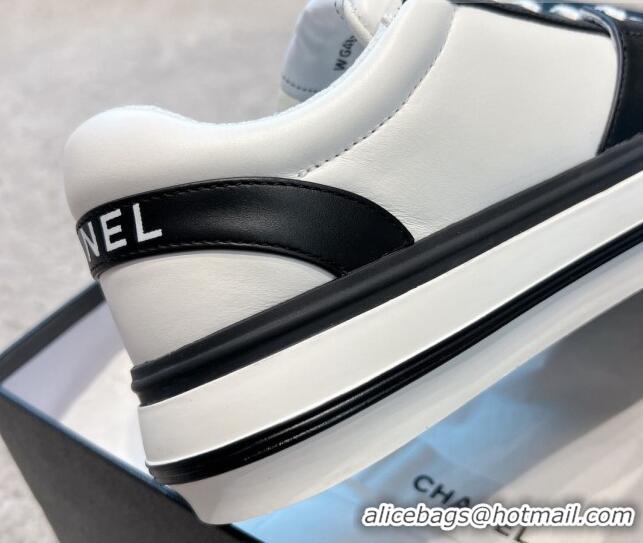 Low Price Chanel Calfskin CC Sneakers White/Black 011055