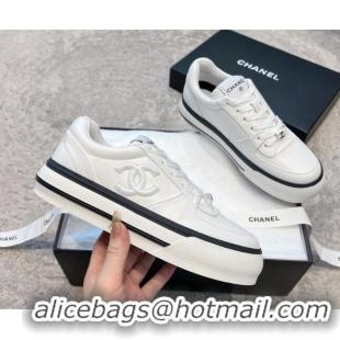 Buy Luxury Chanel Calfskin CC Sneakers White 011056