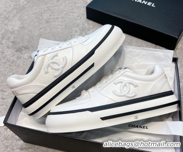 Buy Luxury Chanel Calfskin CC Sneakers White 011056