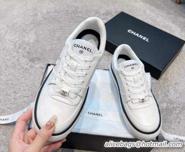 Buy Luxury Chanel Calfskin CC Sneakers White 011056