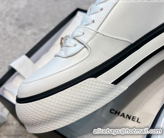 Buy Luxury Chanel Calfskin CC Sneakers White 011056