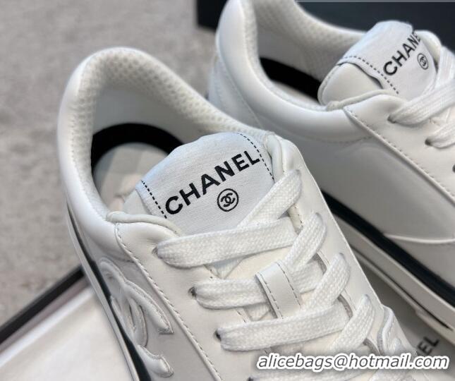 Buy Luxury Chanel Calfskin CC Sneakers White 011056