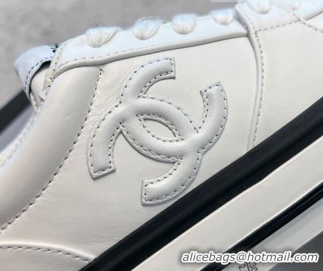 Buy Luxury Chanel Calfskin CC Sneakers White 011056