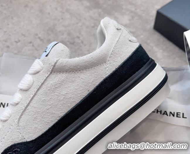 Purchase Chanel Suede Platform Sneakers Light Grey 011058