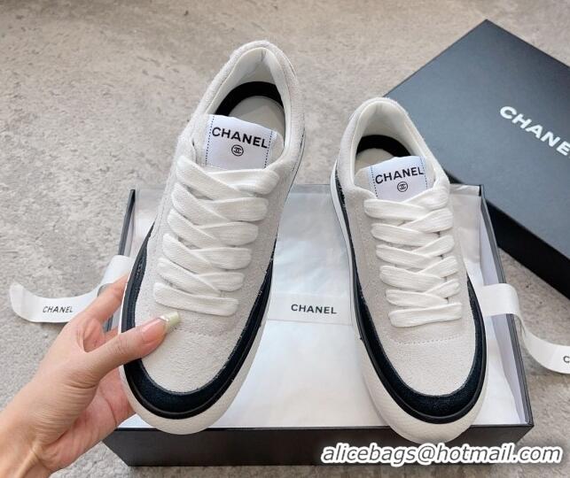 Purchase Chanel Suede Platform Sneakers Light Grey 011058