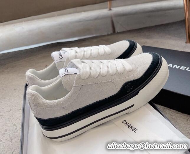 Purchase Chanel Suede Platform Sneakers Light Grey 011058