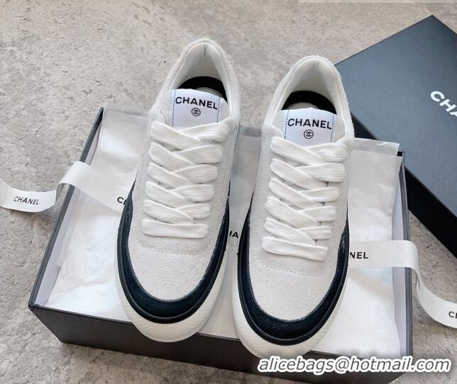 Purchase Chanel Suede Platform Sneakers Light Grey 011058