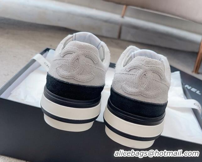 Purchase Chanel Suede Platform Sneakers Light Grey 011058