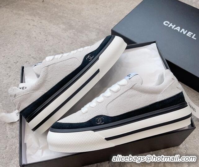 Purchase Chanel Suede Platform Sneakers Light Grey 011058