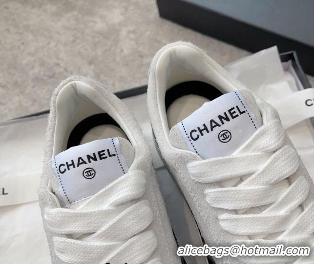 Purchase Chanel Suede Platform Sneakers Light Grey 011058