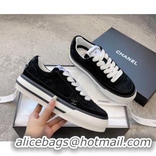 Best Price Chanel Suede Platform Sneakers Black 011059