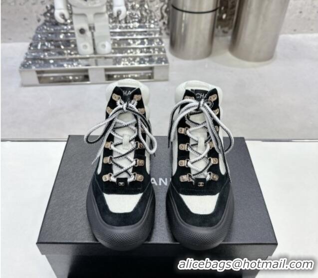 Good Quality Chanel Coco Neige Wool and Suede Snow Sneakers 5cm G45337 White/Black 1011061