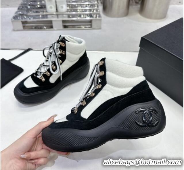 Good Quality Chanel Coco Neige Wool and Suede Snow Sneakers 5cm G45337 White/Black 1011061