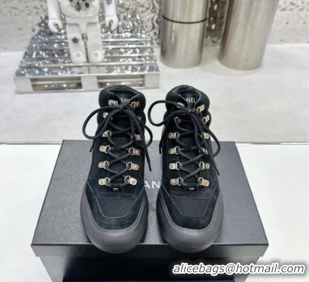 Good Looking Chanel Coco Neige Wool and Suede Snow Sneakers 5cm G45337 Black 011062