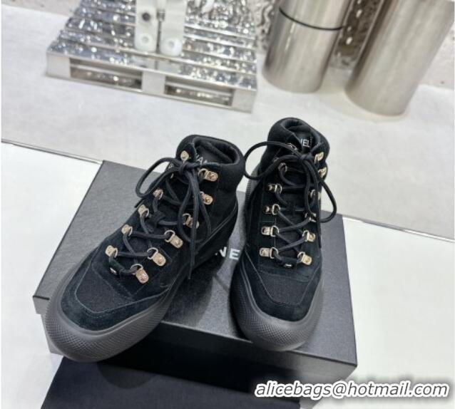 Good Looking Chanel Coco Neige Wool and Suede Snow Sneakers 5cm G45337 Black 011062