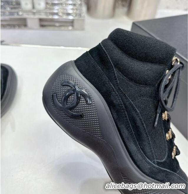 Good Looking Chanel Coco Neige Wool and Suede Snow Sneakers 5cm G45337 Black 011062