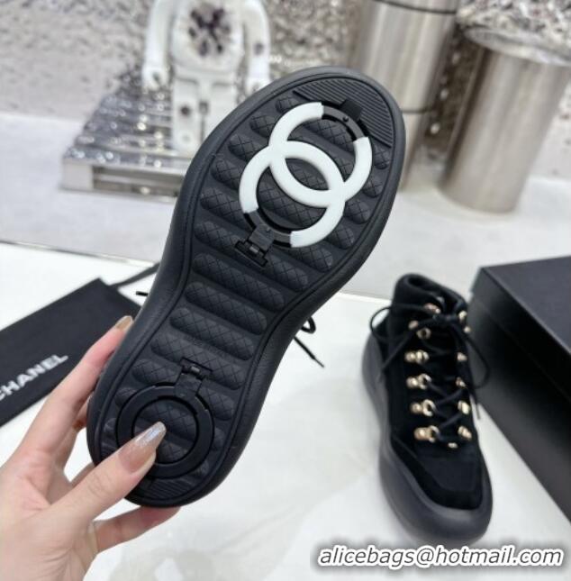 Good Looking Chanel Coco Neige Wool and Suede Snow Sneakers 5cm G45337 Black 011062