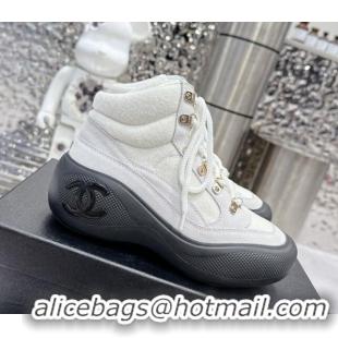 Best Product Chanel Coco Neige Wool and Suede Snow Sneakers 5cm G45337 White/Black 011063